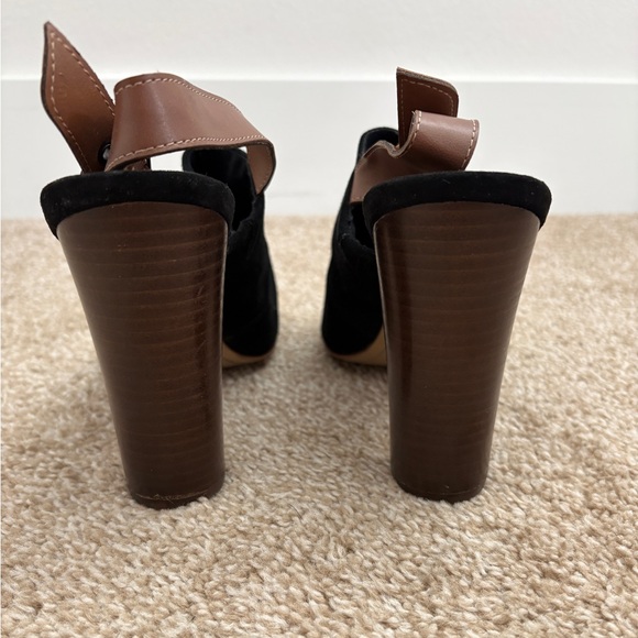 Dolce Vita Black Suede Slingback Peep Toe Mule Heels Y2K Style Boho - Picture 4 of 8